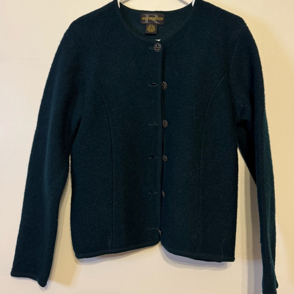 Requirements‎ Wool Women's Greenish Blue Cardigan Sweater